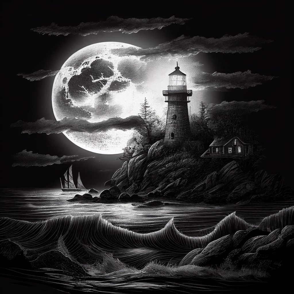 Illustration of a ghost ship and lighthouse from a paranormal story