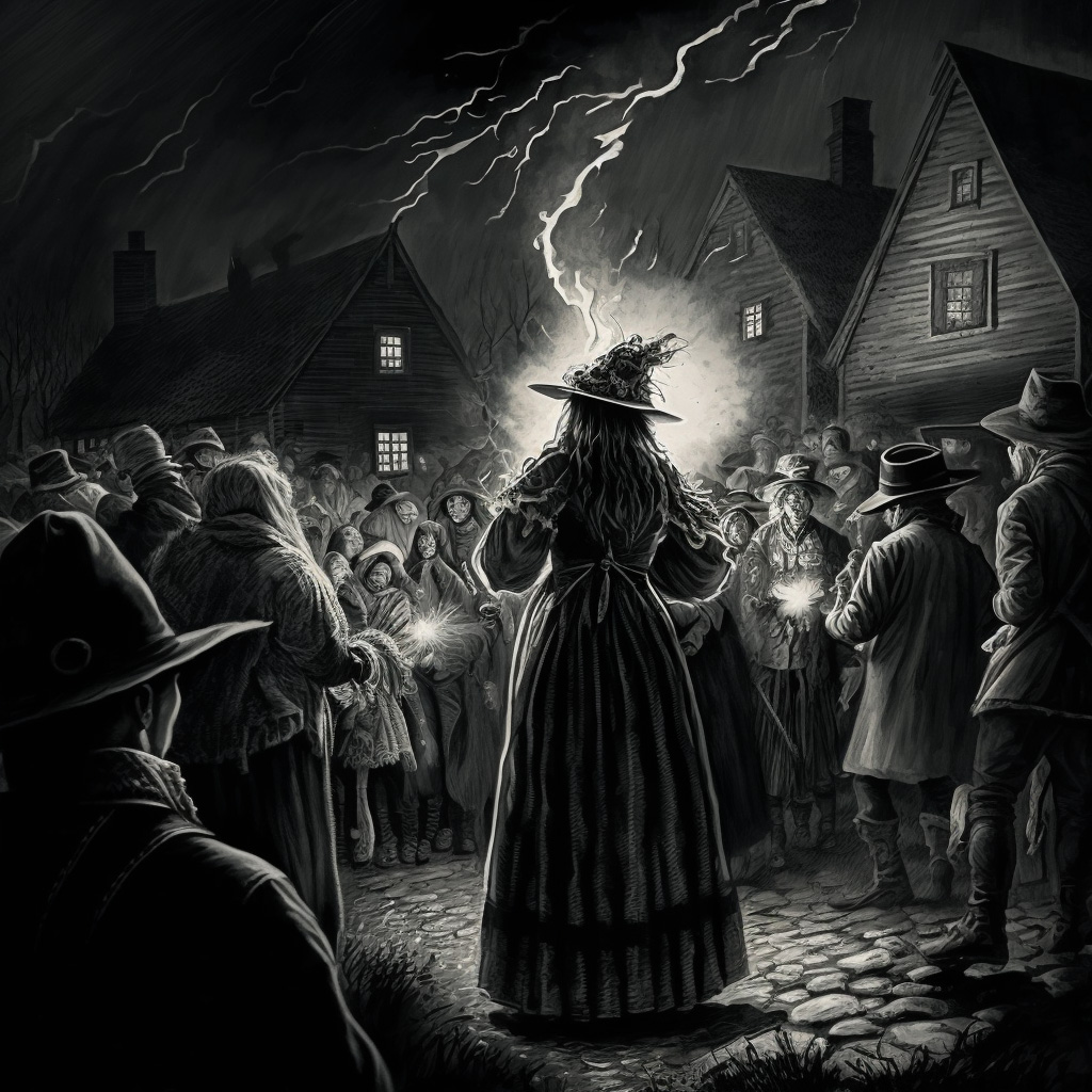 Illustration of a witch trial in North Stonington, CT