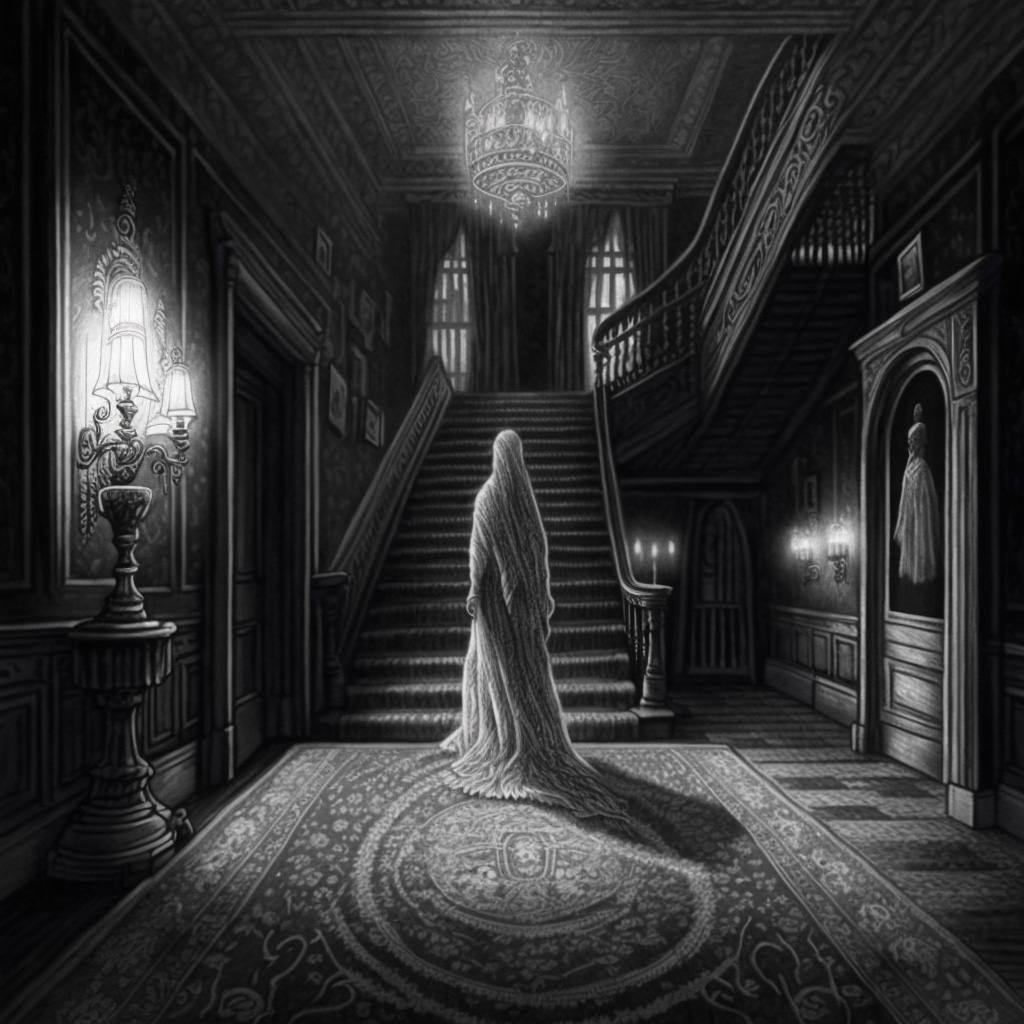 Illustration of a ghost haunting a mansion in Waterford, CT