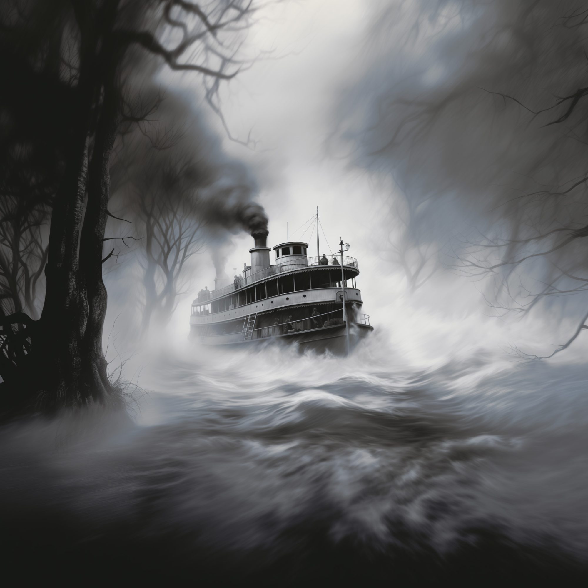 illustration of the chester ferry gliding through the mists