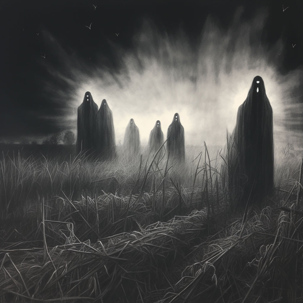 Illustration of ghostly figures haunting a field in Killingworth, CT