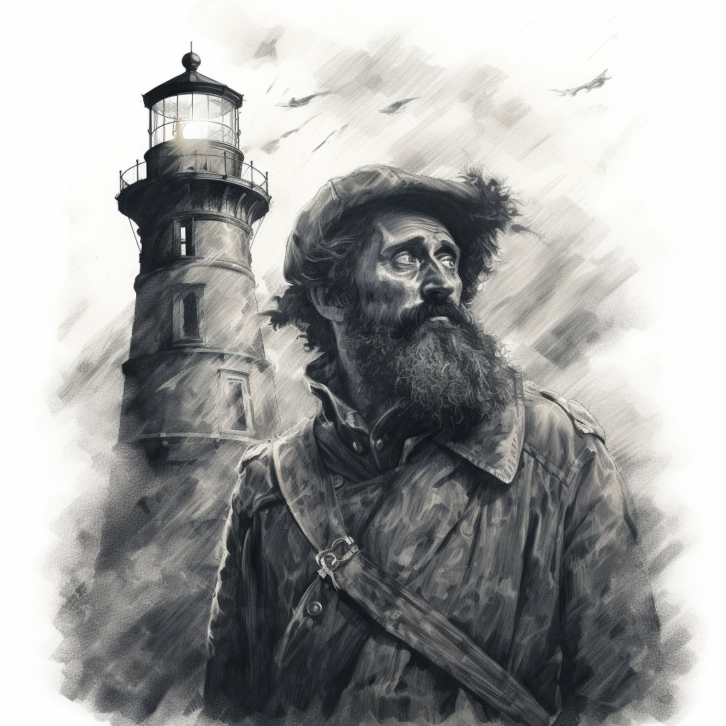 Illustration of a ghostly lighthouse keeper haunting Old Saybrook, CT