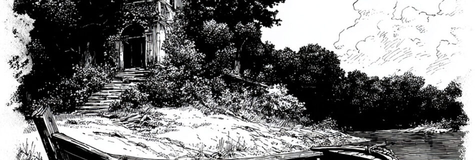 Illustration of a ghostly empty boat on a lake in Andover, CT