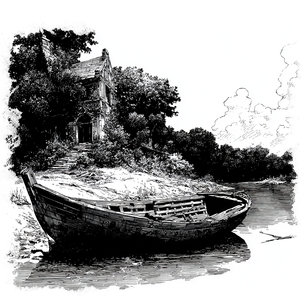 Illustration of a ghostly empty boat on a lake in Andover, CT