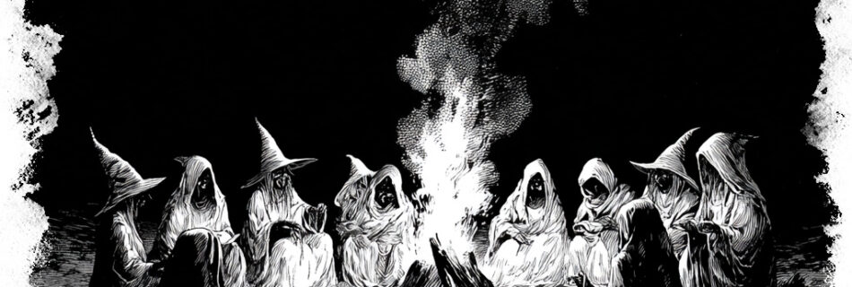 Illustration of witches gathered in a paranormal gathering in Bolton, CT