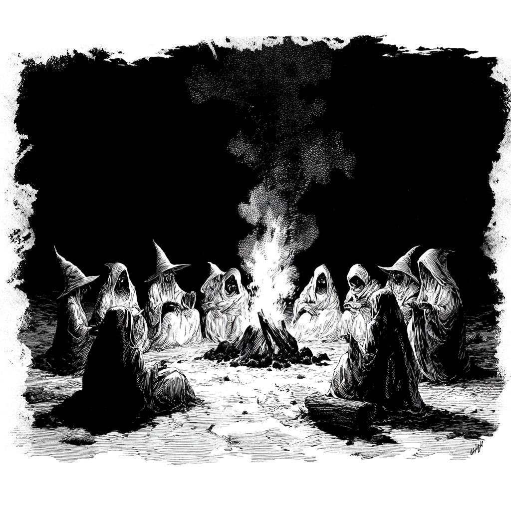 Illustration of witches gathered in a paranormal gathering in Bolton, CT