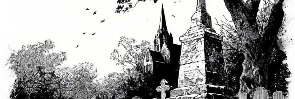 illustration of a haunted graveyard in Ellington, CT