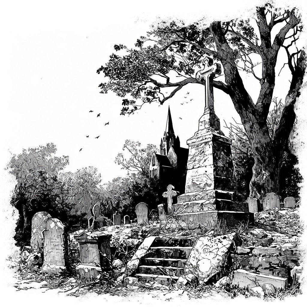 illustration of a haunted graveyard in Ellington, CT