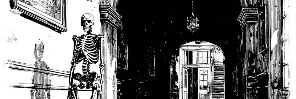 illustration of a ghostly figure haunting a school in Hebron, CT