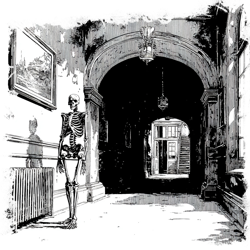 illustration of a ghostly figure haunting a school in Hebron, CT