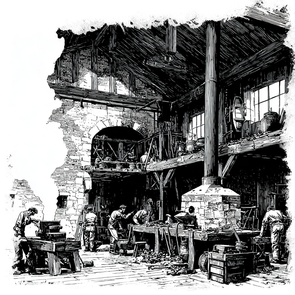 illustration of an allegedly haunted iron works in Mansfield, CT