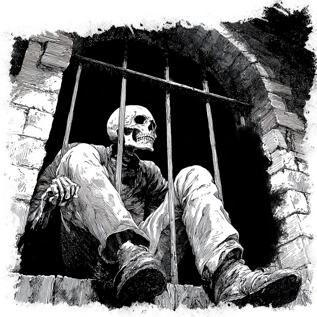 illustration of a ghost in a jail cell in Tolland, CT